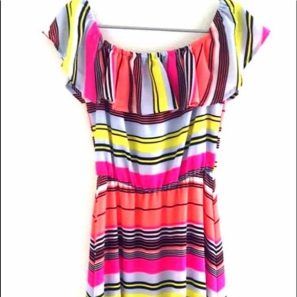 Bright Colorful On/Off Shoulder Party Dress with Ruffled Hem Sz. M - Picture 6 of 16